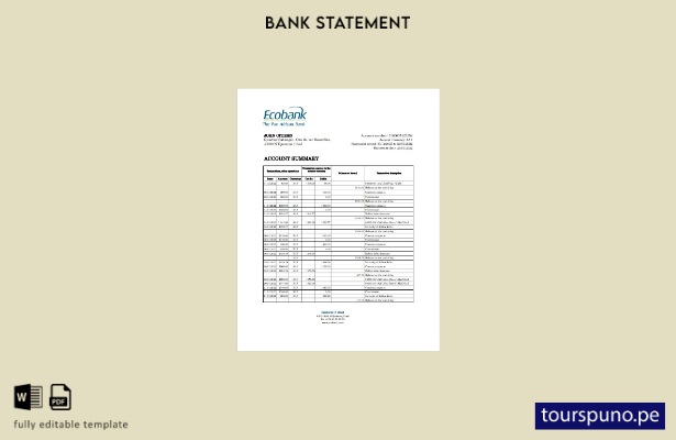 Plantilla de Excel lista para imprimir extracto bancario de Chad Ecobank (AutoSu